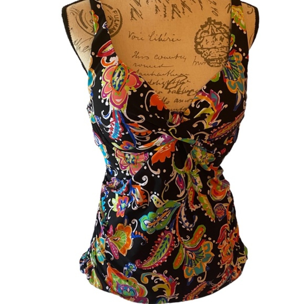 Anne Cole Black and Floral Tankini Size XL